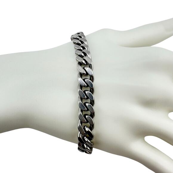Fossil Stainless Steel Textured Smooth Reversible Unisex Curb Chain Bracelet - Picture 2 of 9